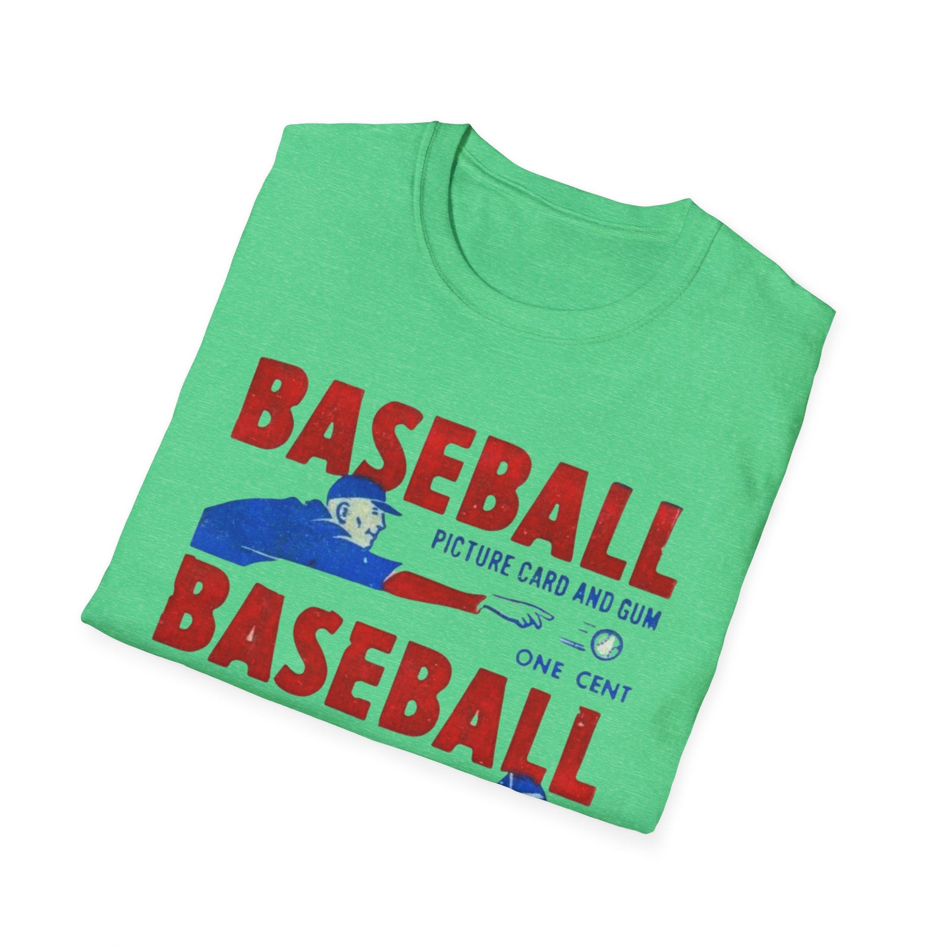 Vintage 1950 Baseball Card Wrapper Unisex T-Shirt in black featuring classic retro elements. A perfect clothing choice for nostalgic baseball enthusiasts.