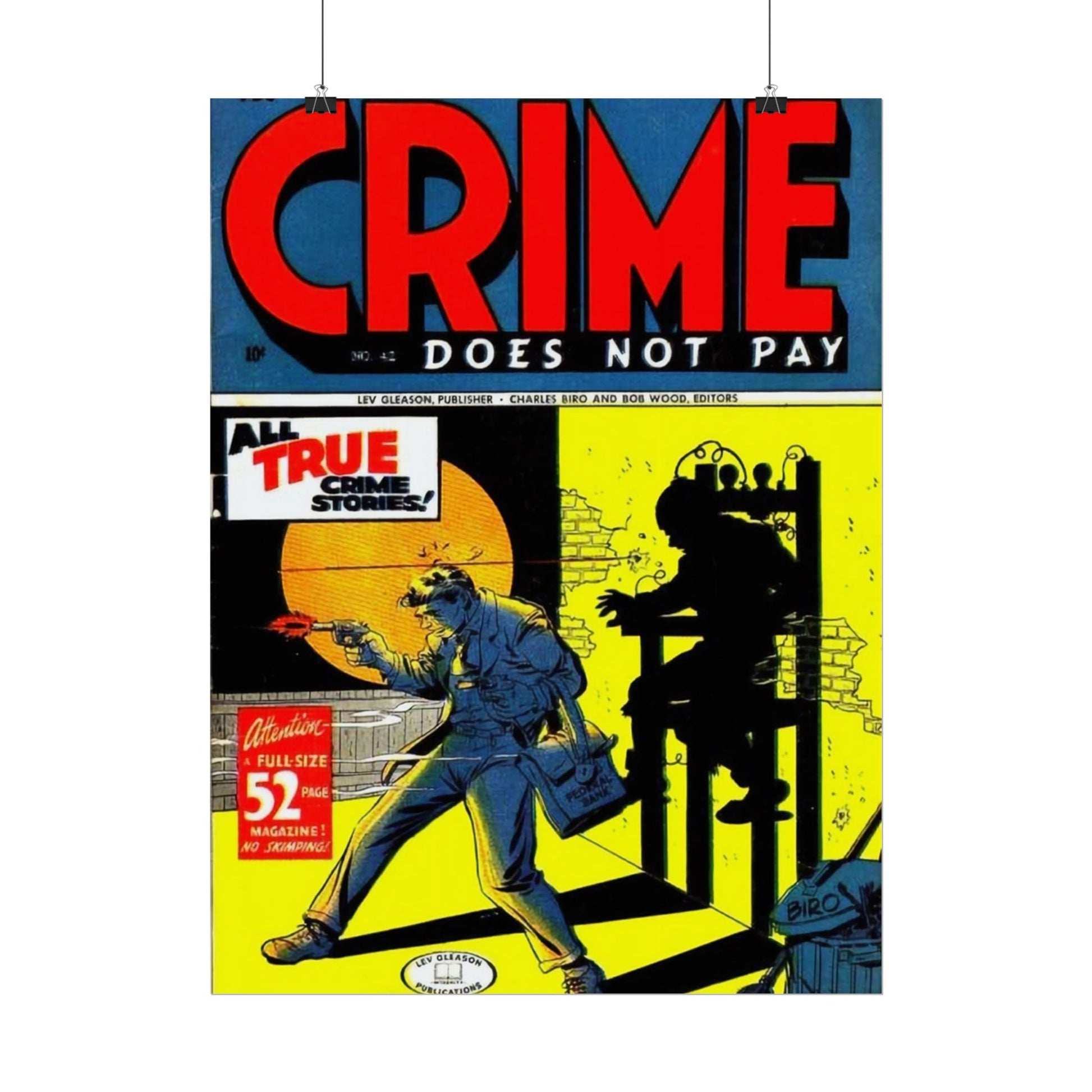 Retro Crime Does Not Pay Comic Book Cover Poster - Old School Male 