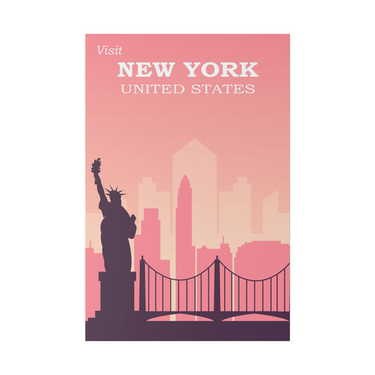 Visit New York Vintage ad, Matte Canvas Wall Art, Stretched Artwork, 0.75 inch Thick, Home Decor, Retro Art Print - Old School Male 