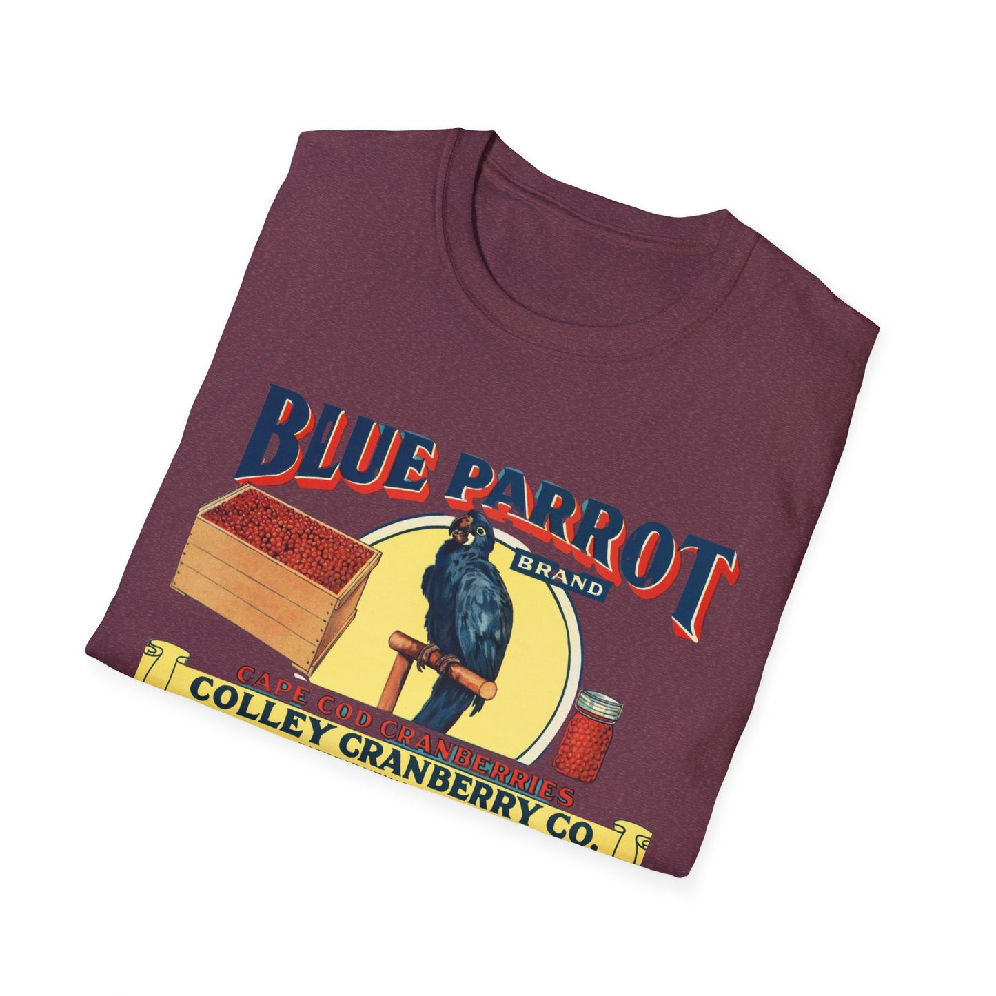 Retro Blue Parrot Cranberry Co Unisex T-Shirt - Soft 100% Cotton, Classic Fit, Fun Vibrant Design