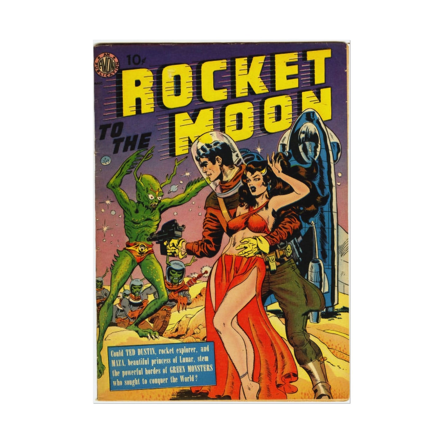 Retro Rocket Moon Comic Book Cover Poster - Old School Male 