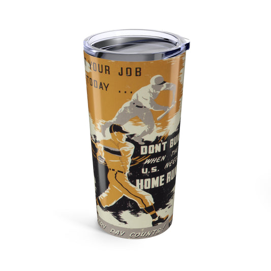 World War II Themed 20oz Insulated Tumbler with Baseball Design - Old School Male 