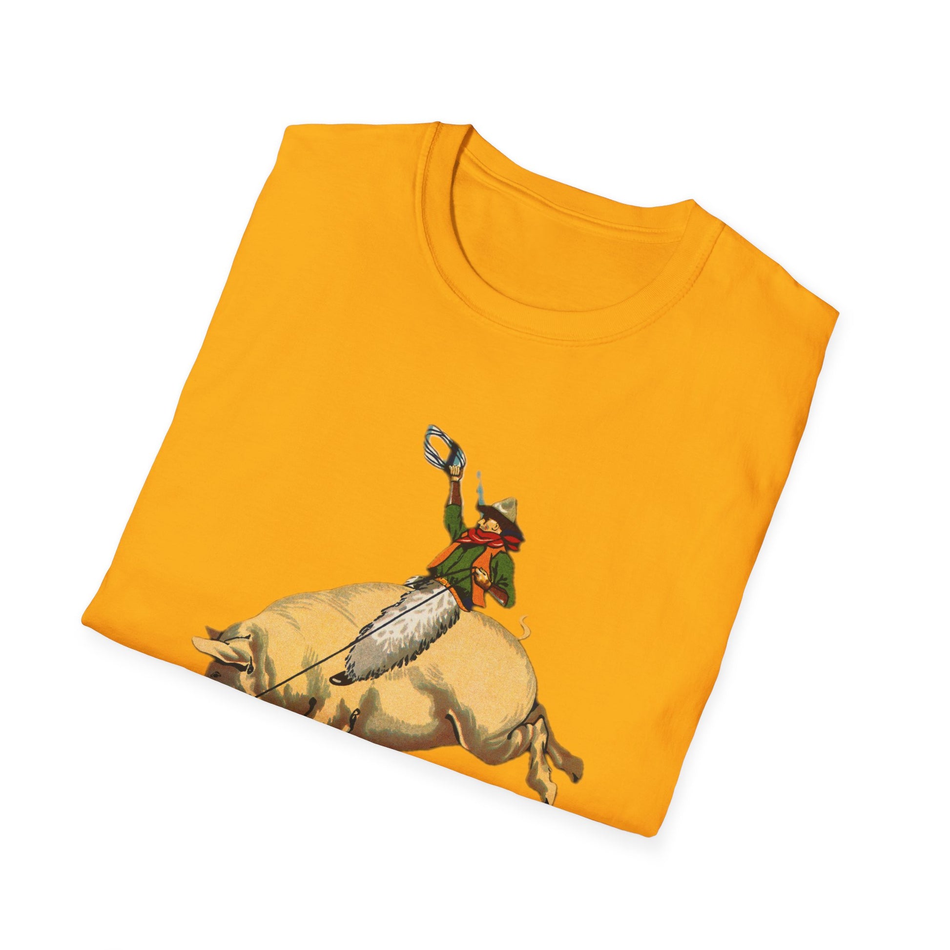 Whimsical Cowboy Pig Graphic Tee - Unisex T-Shirt - Old School Male 