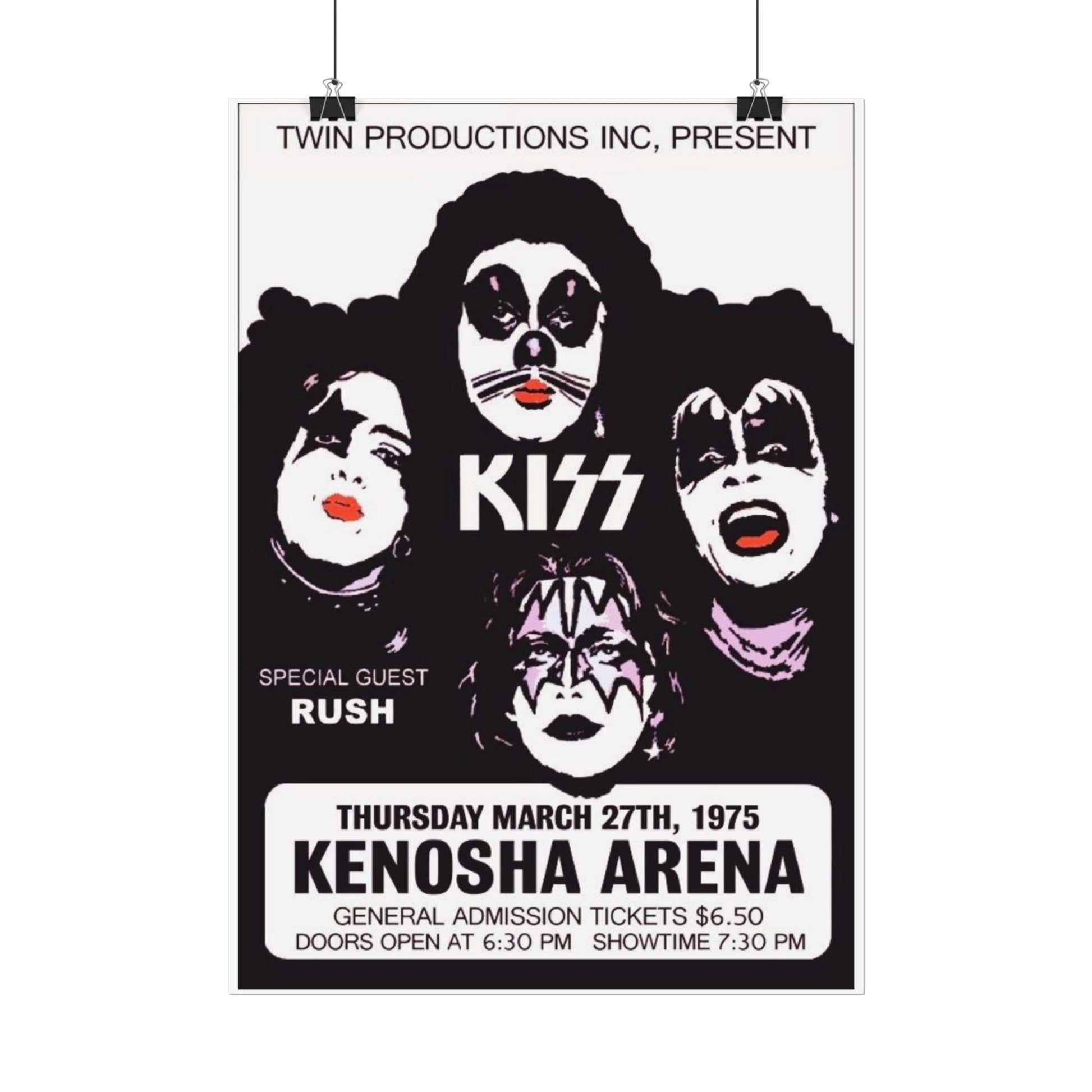 Retro Kiss Concert with Opener Rush at the Kenosha Arena Poster Print - Old School Male 