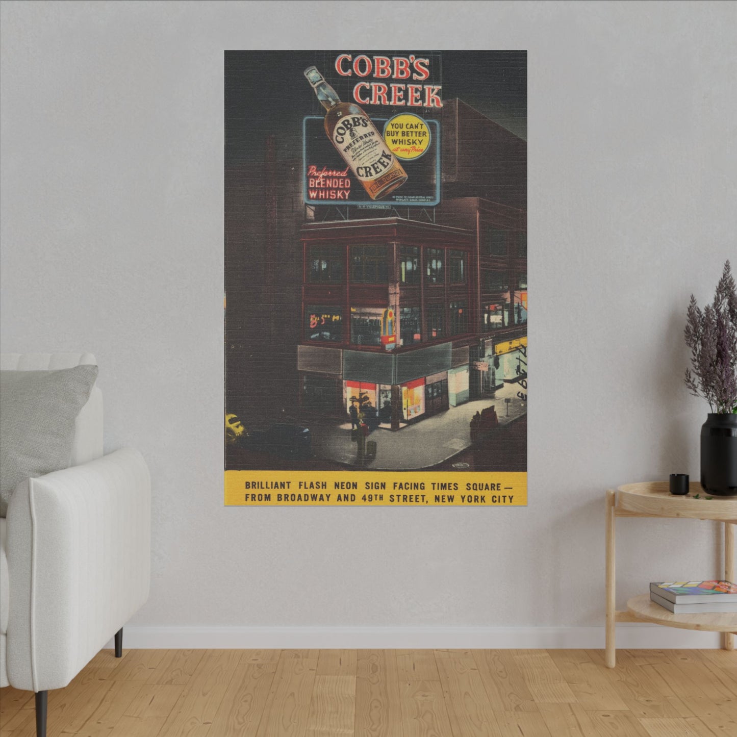 Retro Cobb's Creek Blended Whiskey Times Square ad on Canvas - Old School Male 