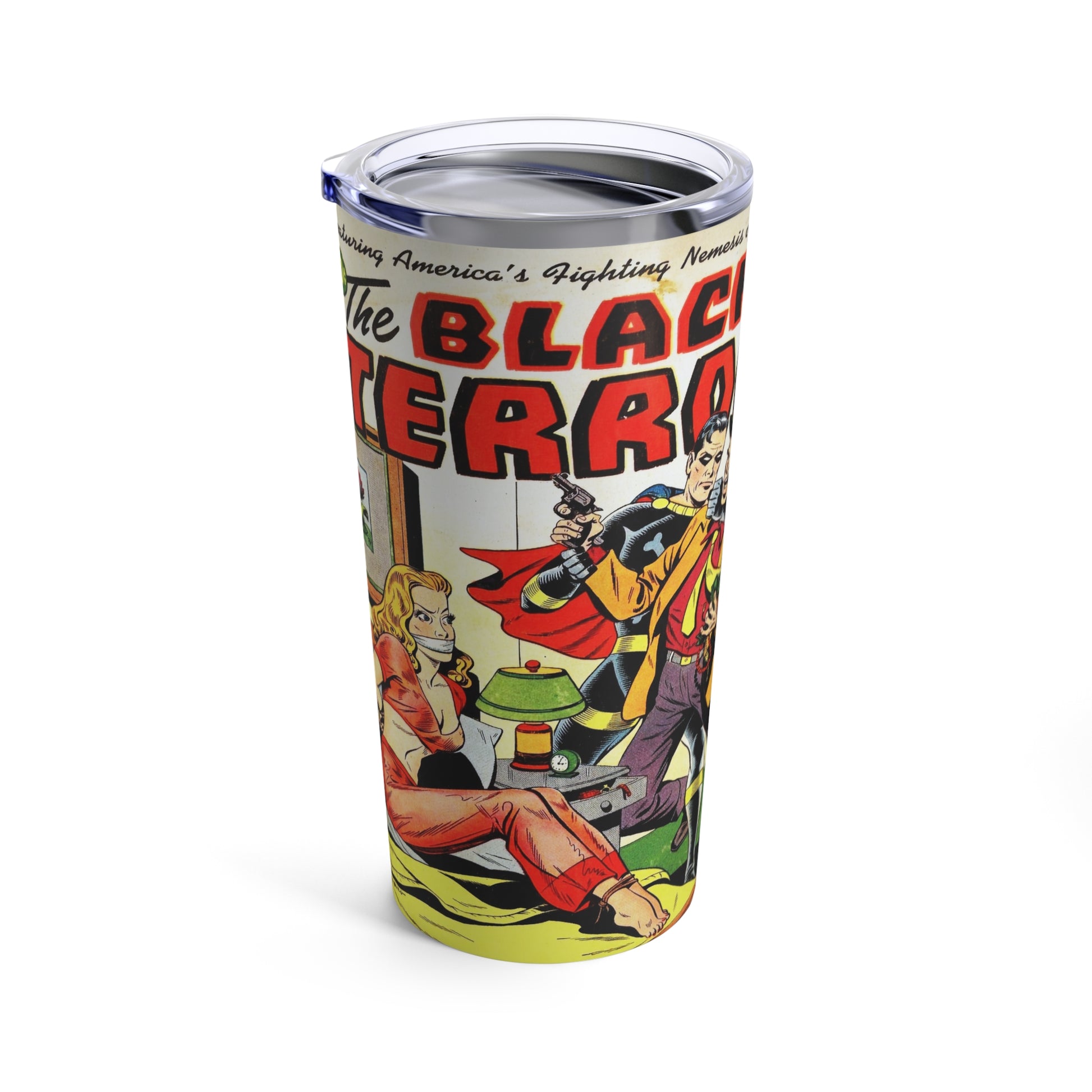 Vintage Black Terror Comic Art Insulated Tumbler 20oz - Old School Male 