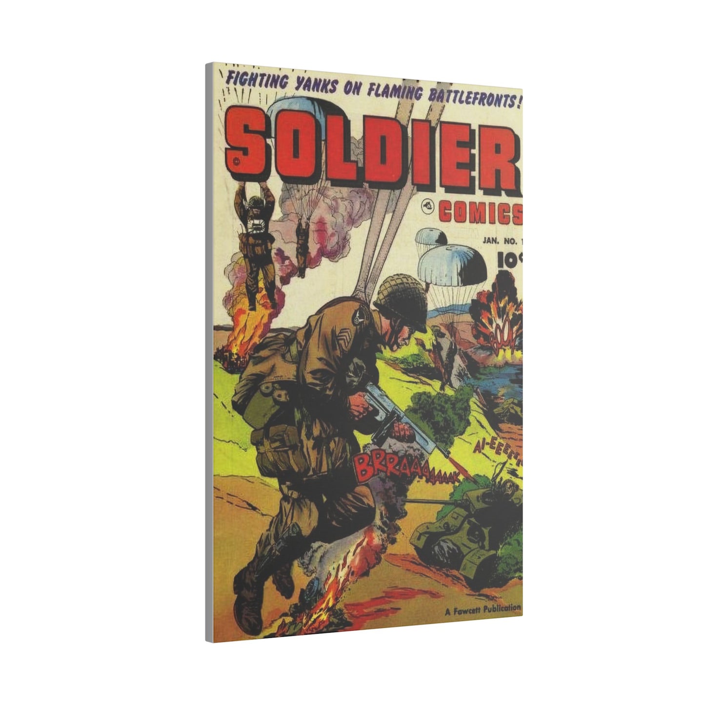 Vintage Soldier Comic Art Matte Canvas Print, Stretched, 0.75" (Various Sizes) - Old School Male 