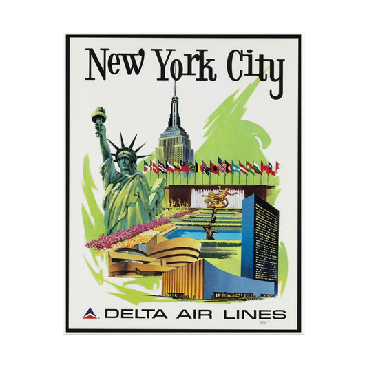 Vintage Delta Air Lines New York City Poster, Retro Aviation Decor Wall Art, Travel Theme Room Decoration, Airplane Pilot Gift, Aviation - Old School Male 