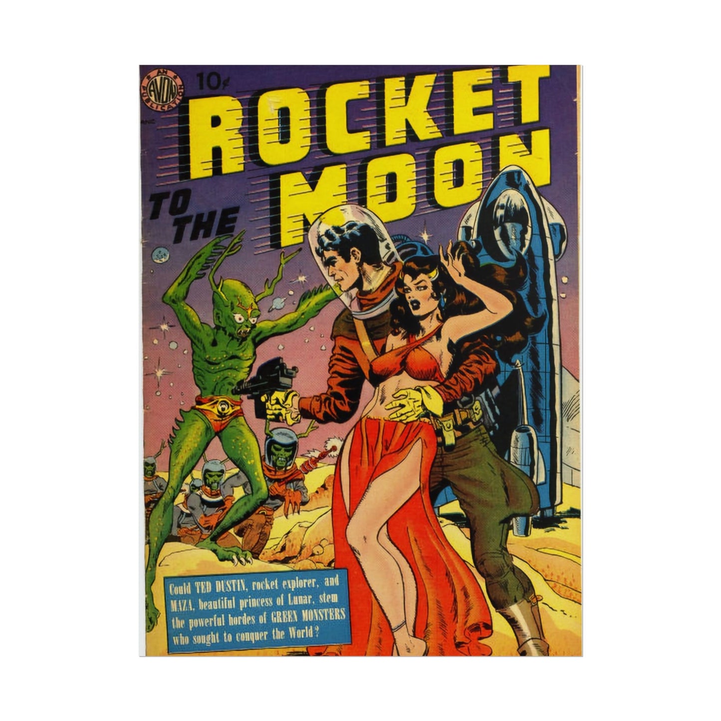 Retro Rocket Moon Comic Book Cover Poster - Old School Male 