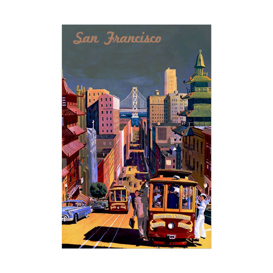 Vintage San Francisco Travel Ad Poster, Rolled Posters for Wall Decor, Retro California Print, Art Deco Wall Art, Unique Gift Idea - Old School Male 