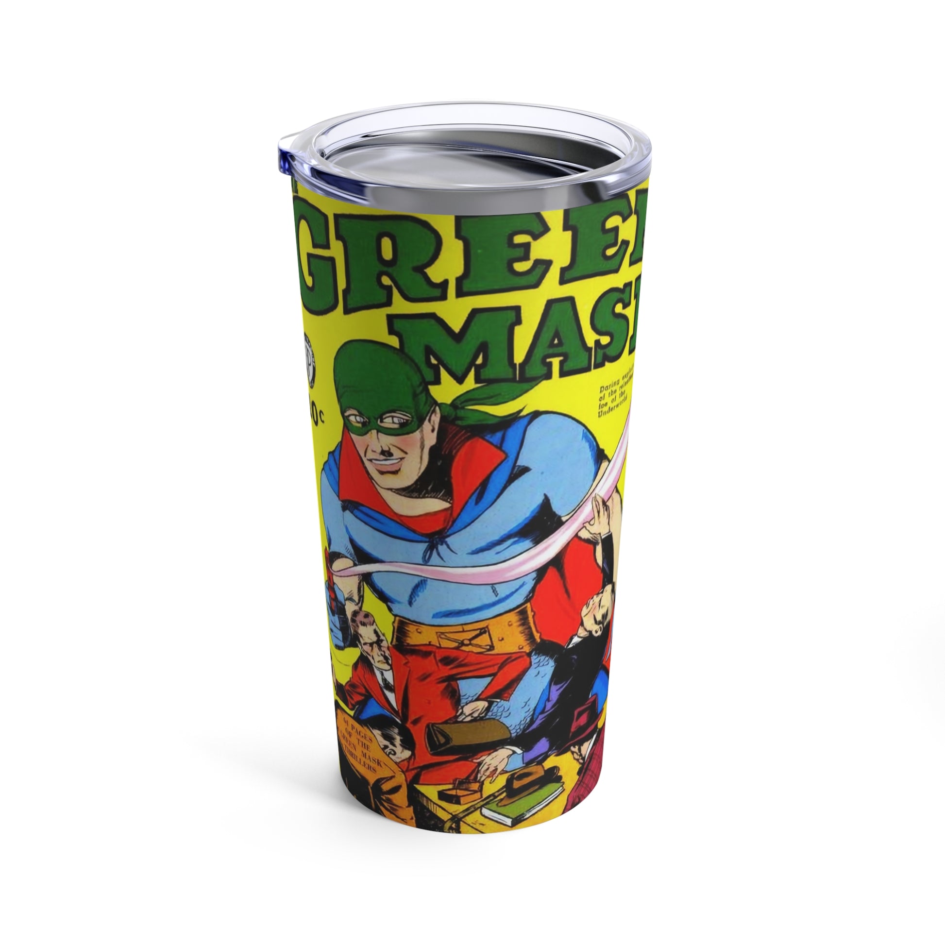 Nostalgic Comic Green Mask Tumbler 20oz - Old School Male 