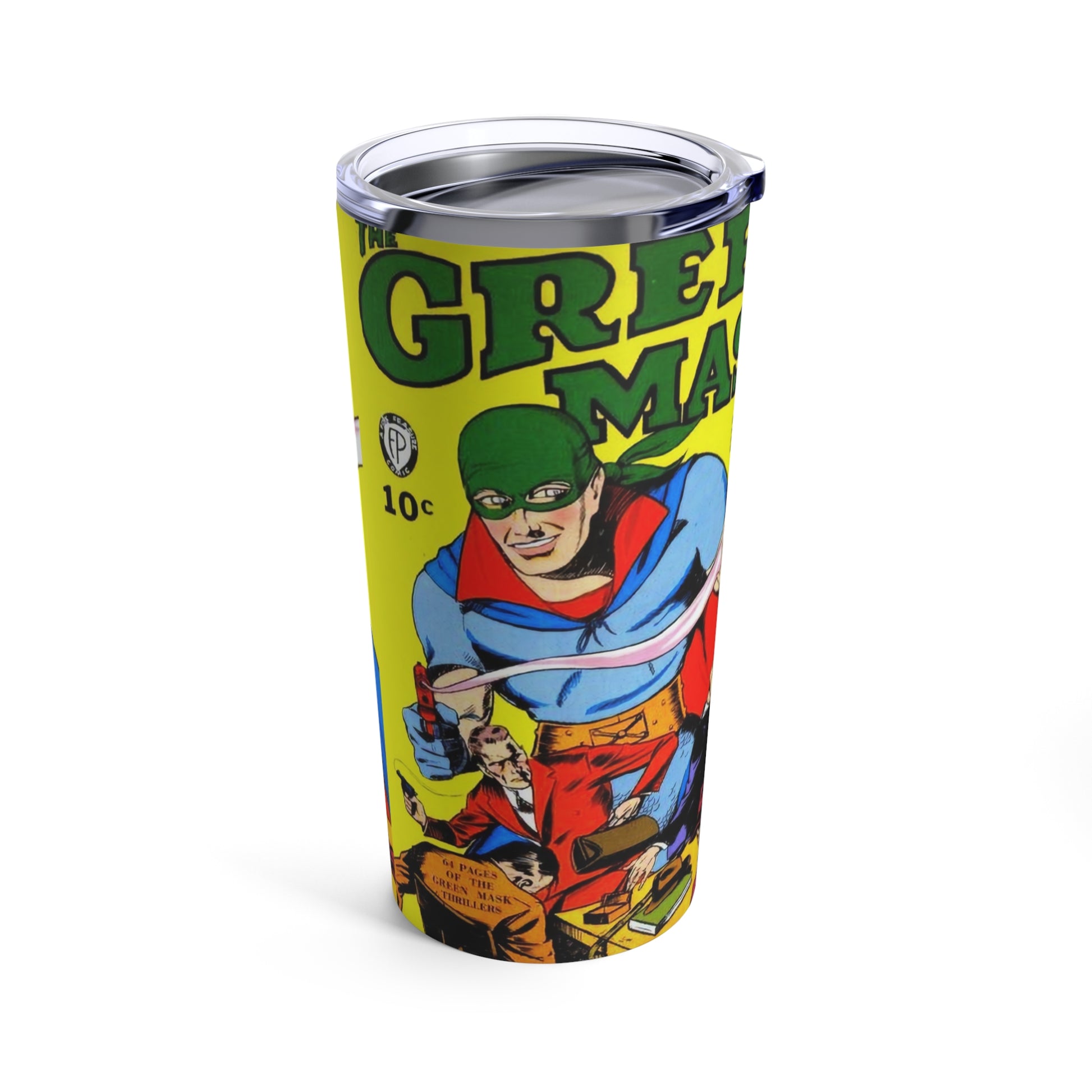 Nostalgic Comic Green Mask Tumbler 20oz - Old School Male 