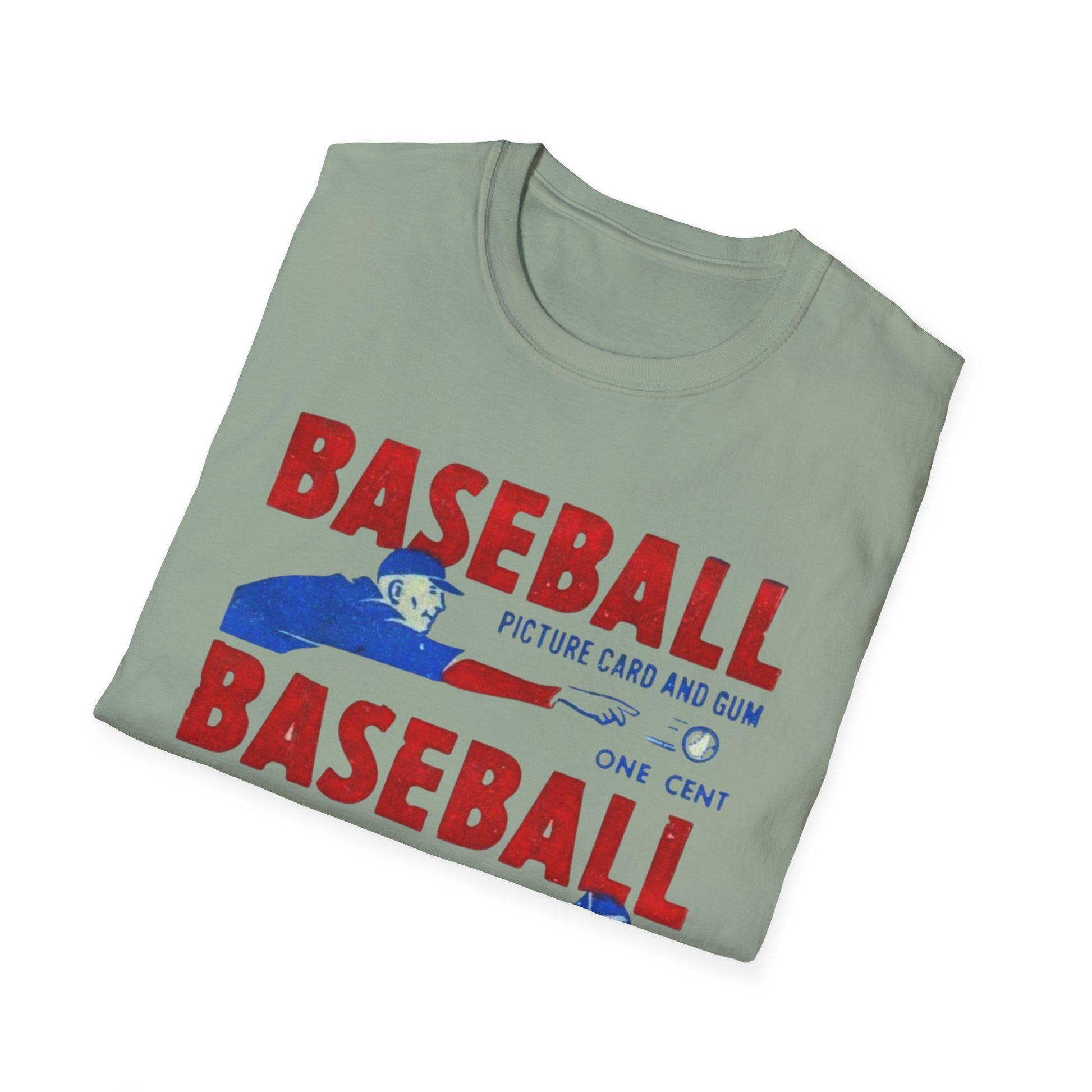 Vintage 1950 Baseball Card Wrapper Unisex T-Shirt in orange showcasing alluring retro designs. A great way to express your love for baseball through nostalgic sportswear.