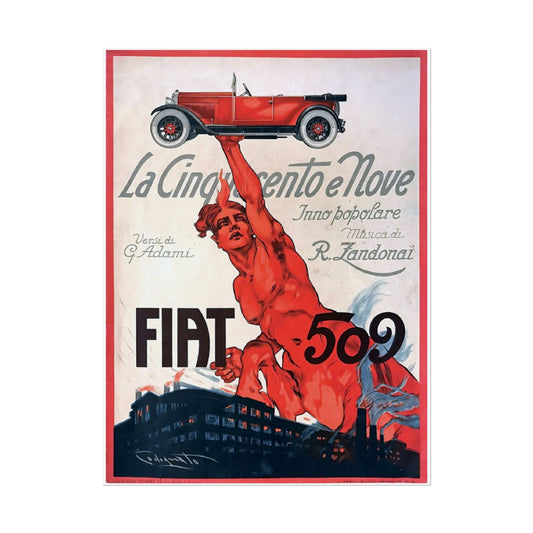 Vintage Fiat Ad Rolled Posters - Art Deco Wall Decor, Retro Home Art, Classic Car Prints, Automotive Poster Gift, Garage Decor - Old School Male 