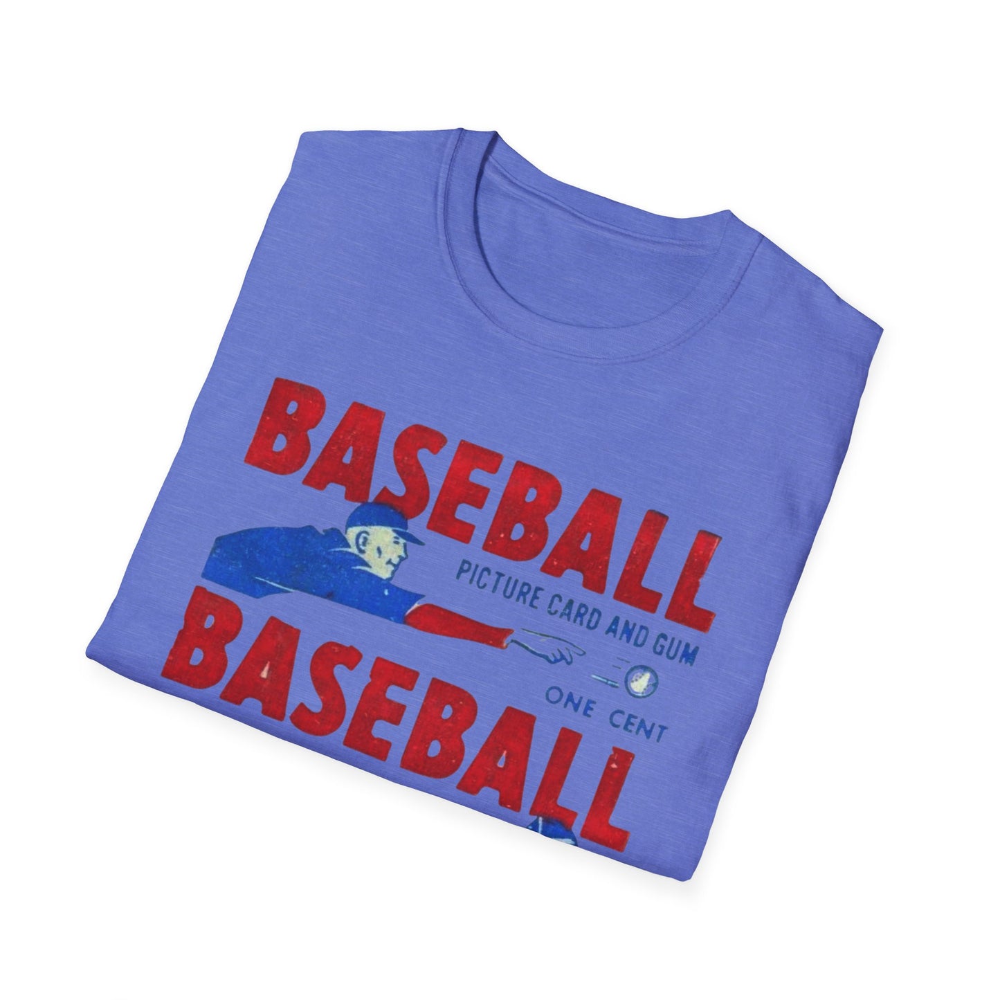 Vintage 1950 Baseball Card Wrapper Unisex T-Shirt in a standout yellow showcasing unique retro graphics. Perfect for baseball enthusiasts who adore 1950s memorabilia.