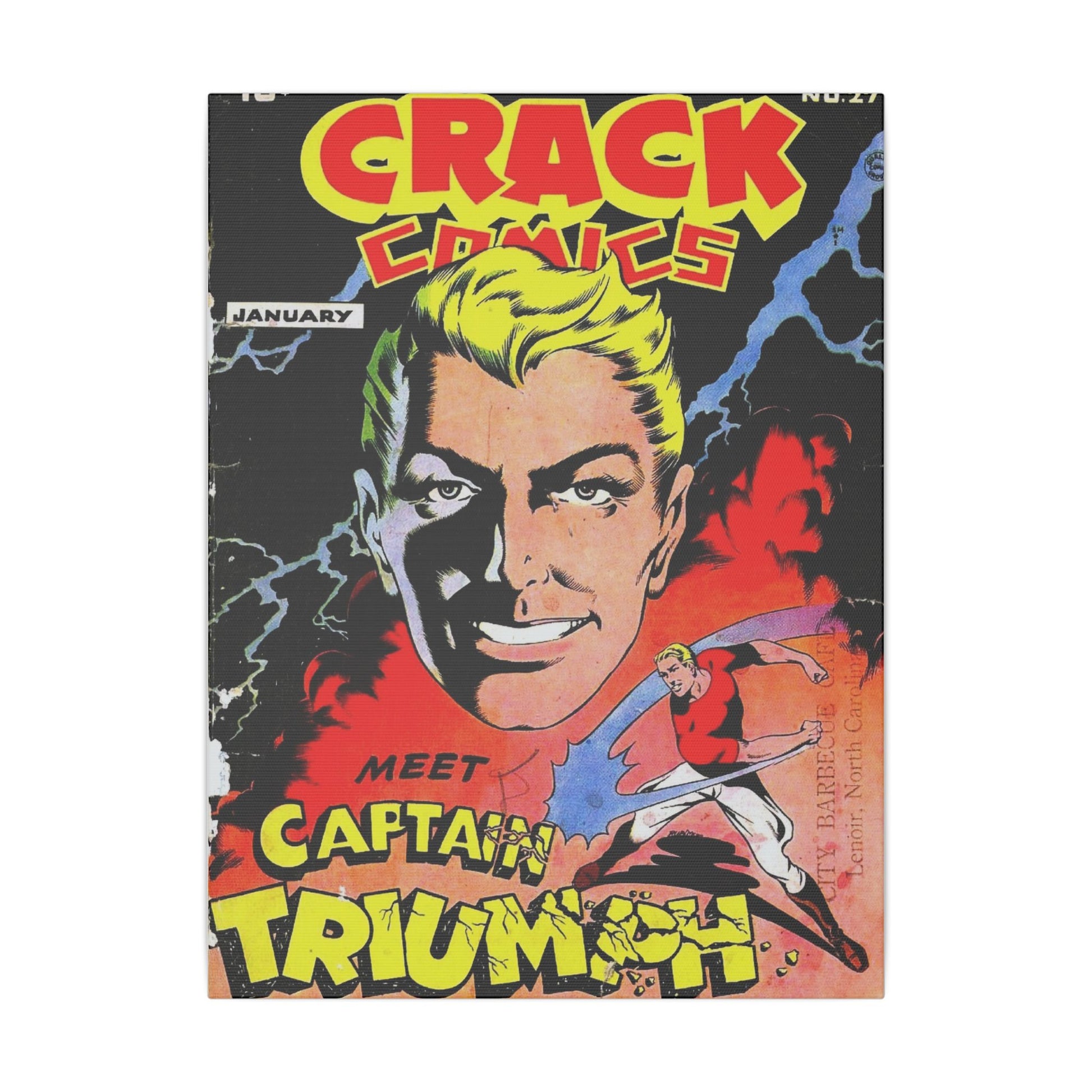 Vintage Comic Art Captain Triumph Matte Canvas Wall Decor (Various Sizes) - Old School Male 