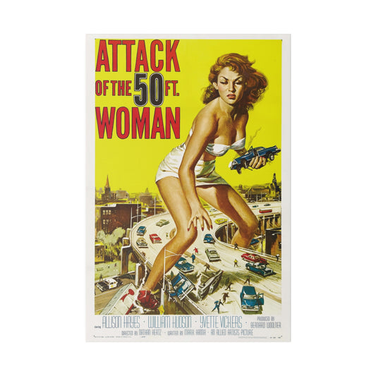 Vintage Attack of the 50 Foot Woman Movie Ad Matte Canvas Print, Stretched, 0.75&quot;, Retro Wall Art Decor, Giant Woman Poster, Sci-Fi - Old School Male 