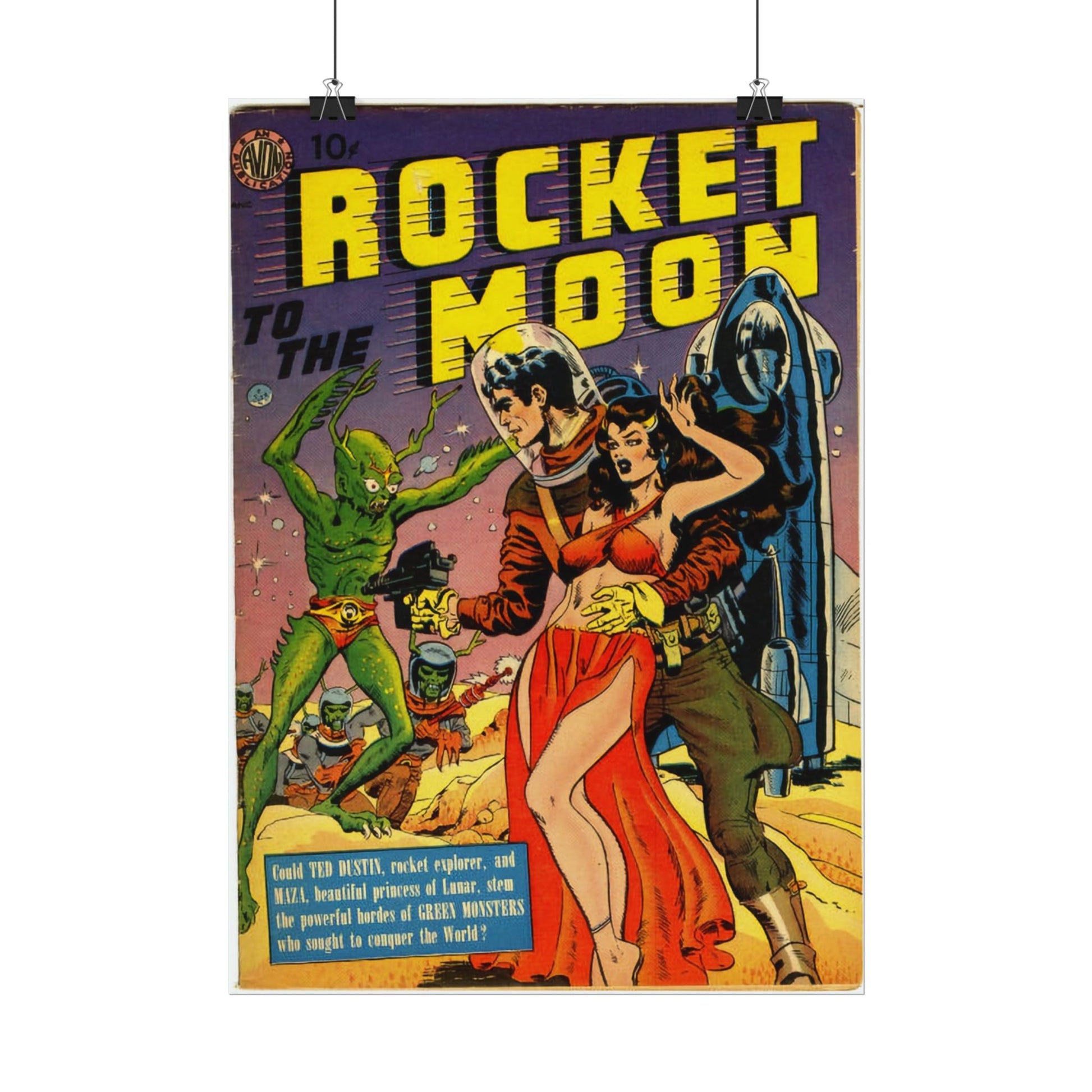 Retro Rocket Moon Comic Book Cover Poster - Old School Male 