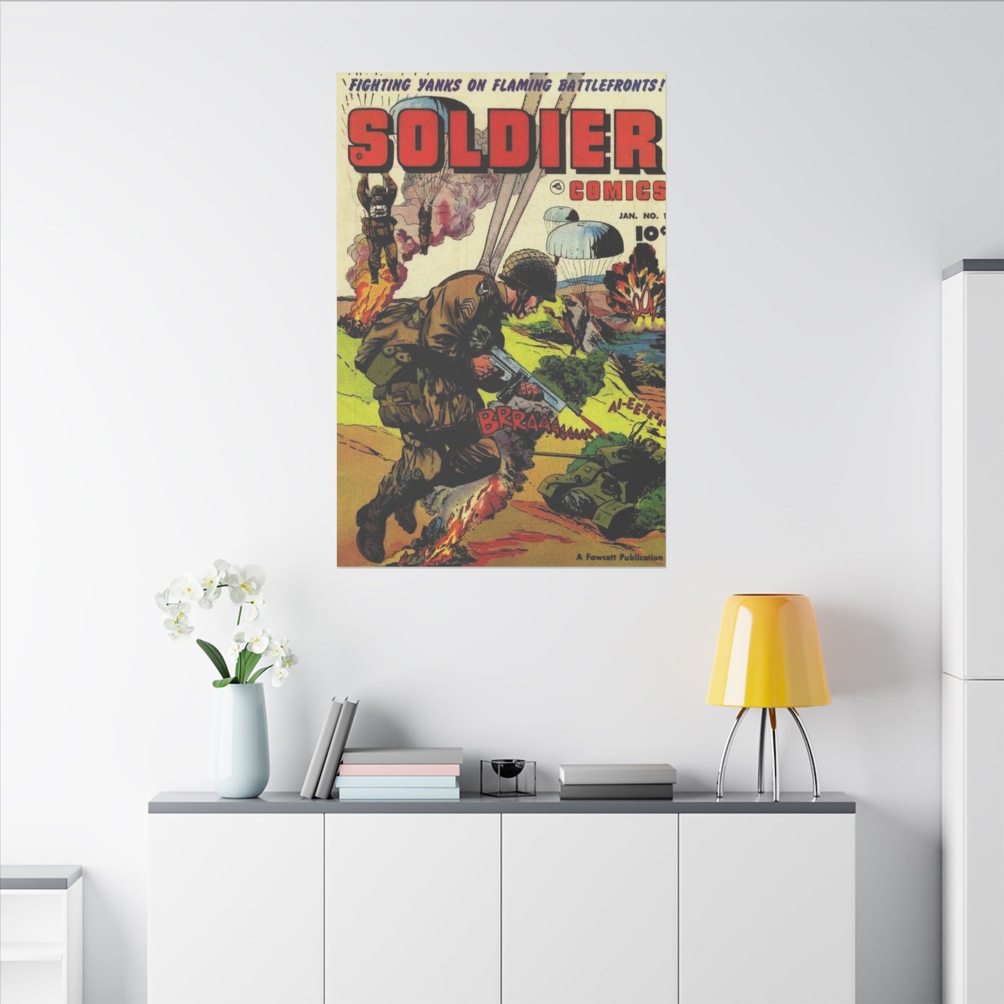 Vintage Soldier Comic Art Matte Canvas Print, Stretched, 0.75" (Various Sizes) - Old School Male 