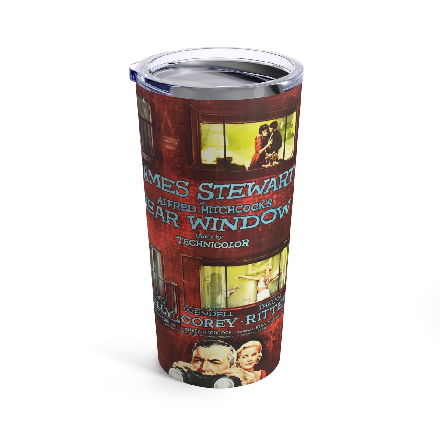 Hitchcock-Inspired 20oz Insulated Tumbler with Rear Window Film Design - Old School Male 