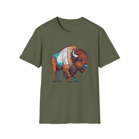 Bison Sketch Unisex Softstyle T-Shirt - Old School Male 