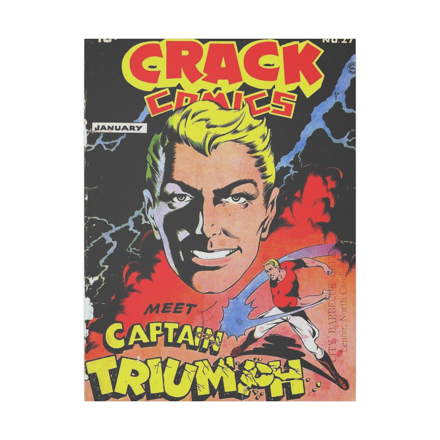 Vintage Comic Art Captain Triumph Matte Canvas Wall Decor (Various Sizes) - Old School Male 