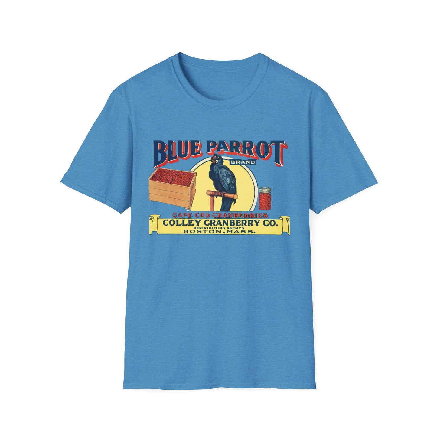 Retro Blue Parrot Cranberry Co Unisex T-Shirt - Soft 100% Cotton, Classic Fit, Fun Vibrant Design