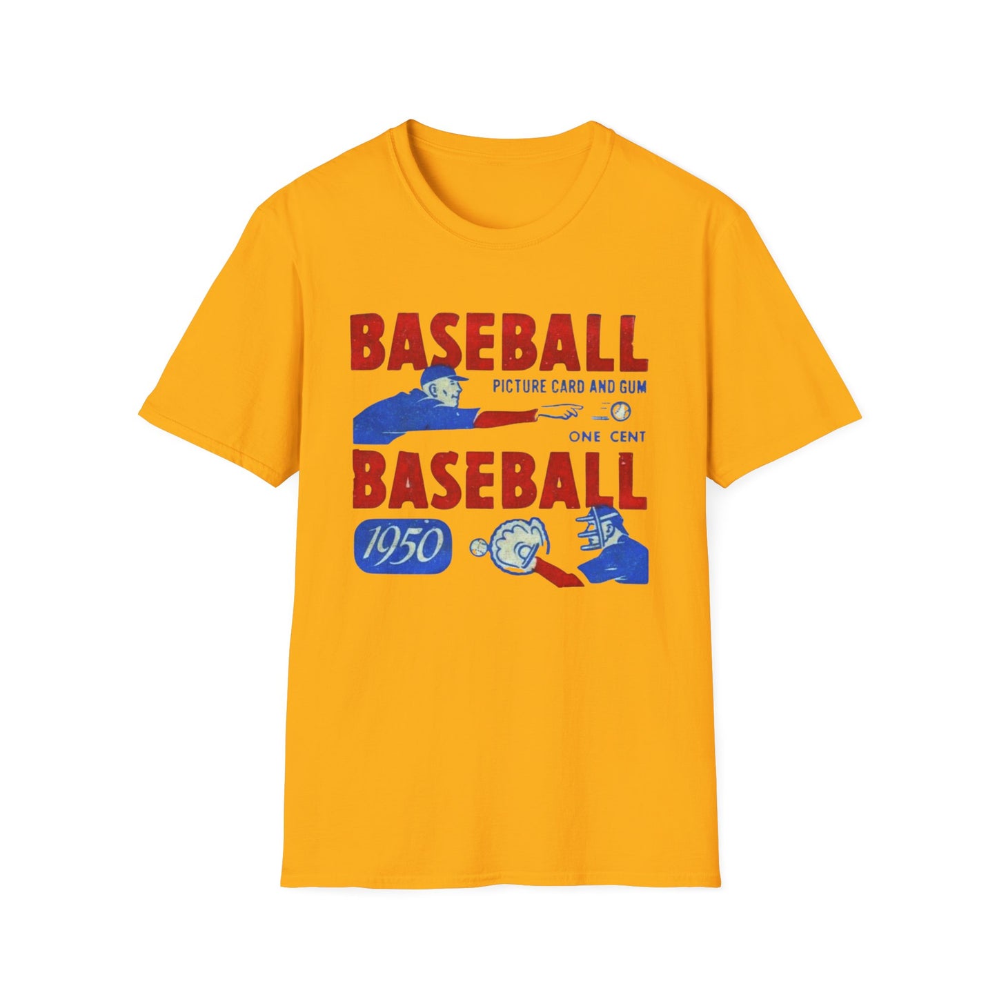 Vintage 1950 Baseball Card Wrapper Unisex T-Shirt in yellow, equipped with eye-catching retro graphics. An ideal fashion choice for baseball fans, this nostalgic sportswear can be an excellent gift for any enthusiast.