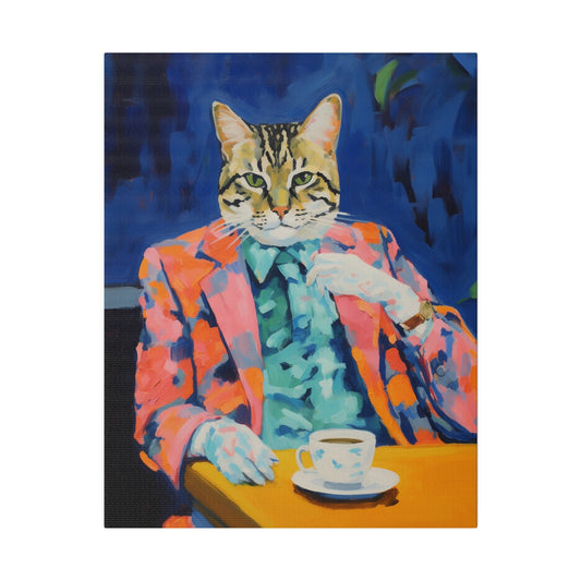 Cat at Tea Time Matte Canvas, Stretched, 0.75" - Old School Male 