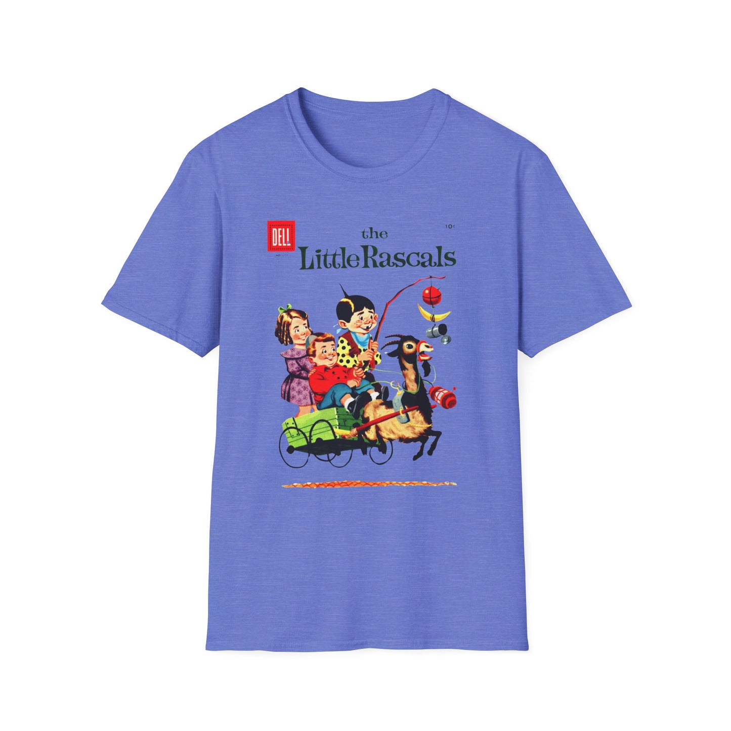 Vintage Little Rascals T-Shirt in periwinkle blue showcasing a lively print from the vintage comic series. This vintage comic t-shirt is perfect for casual outings or comic conventions!