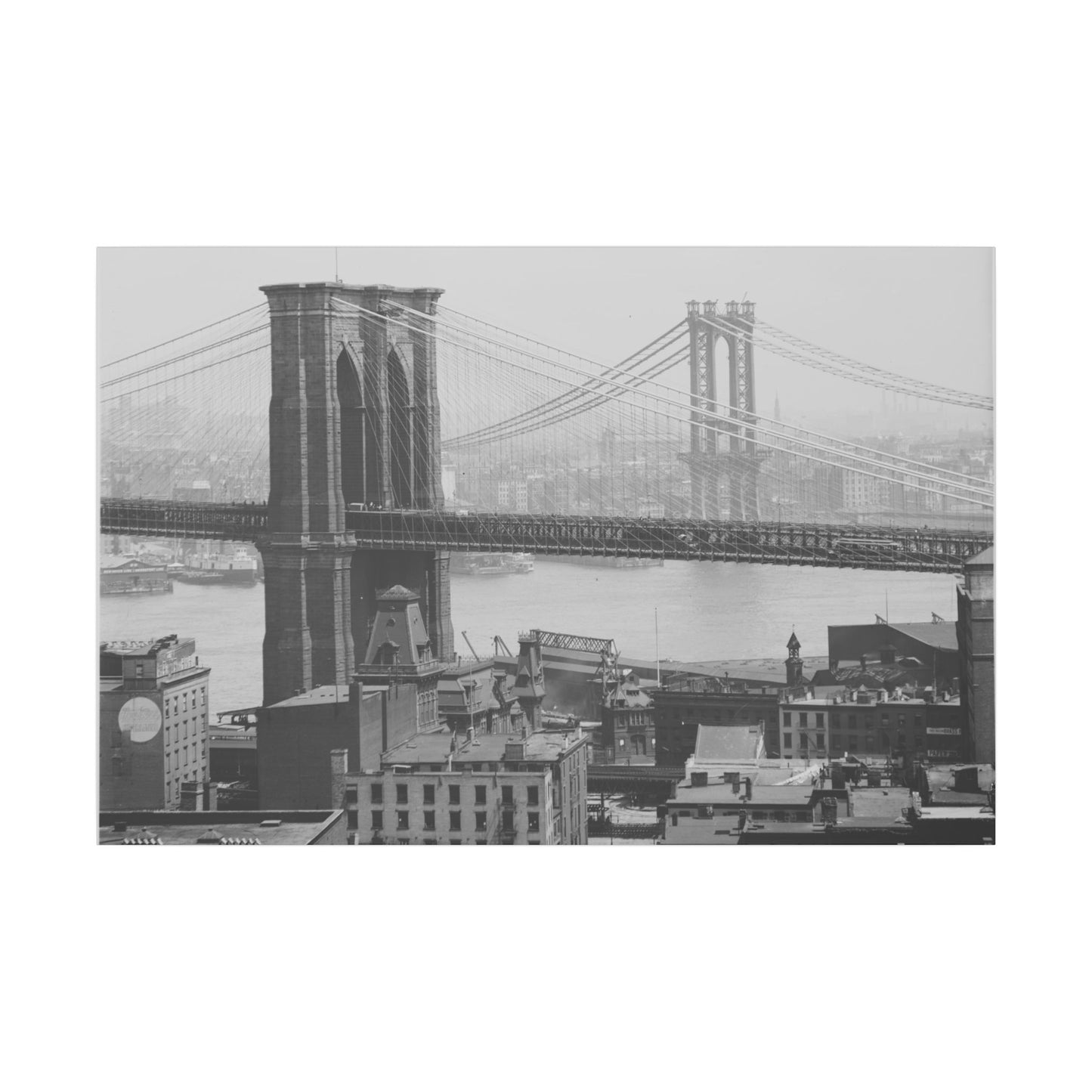 NYC Skyline with the Brooklyn Bridge Canvas Wall Art - Old School Male 