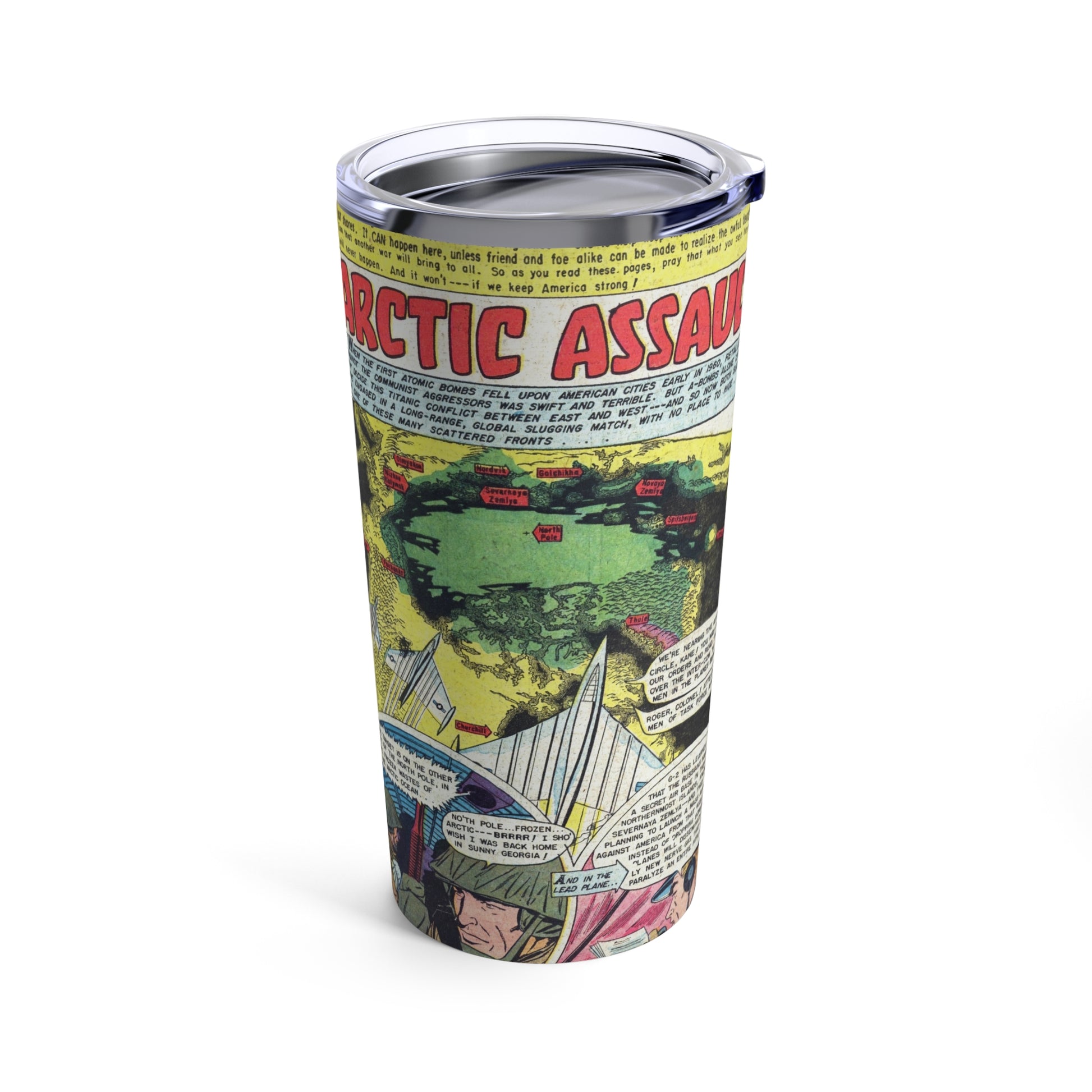 Vintage Atomic Warfare Comic Tumbler 20oz - Old School Male 