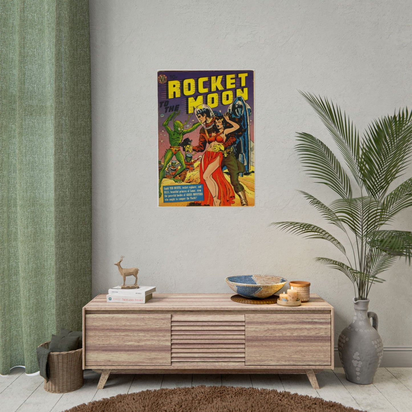 Retro Rocket Moon Comic Book Cover Poster