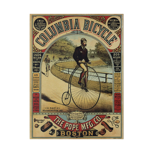 Wall Art Print, Vintage Columbia Bike Ad, Matte Canvas, Stretched, 0 75&quot;, Home Decor Poster, Retro Bicycle Illustration, Cycling Art - Old School Male 