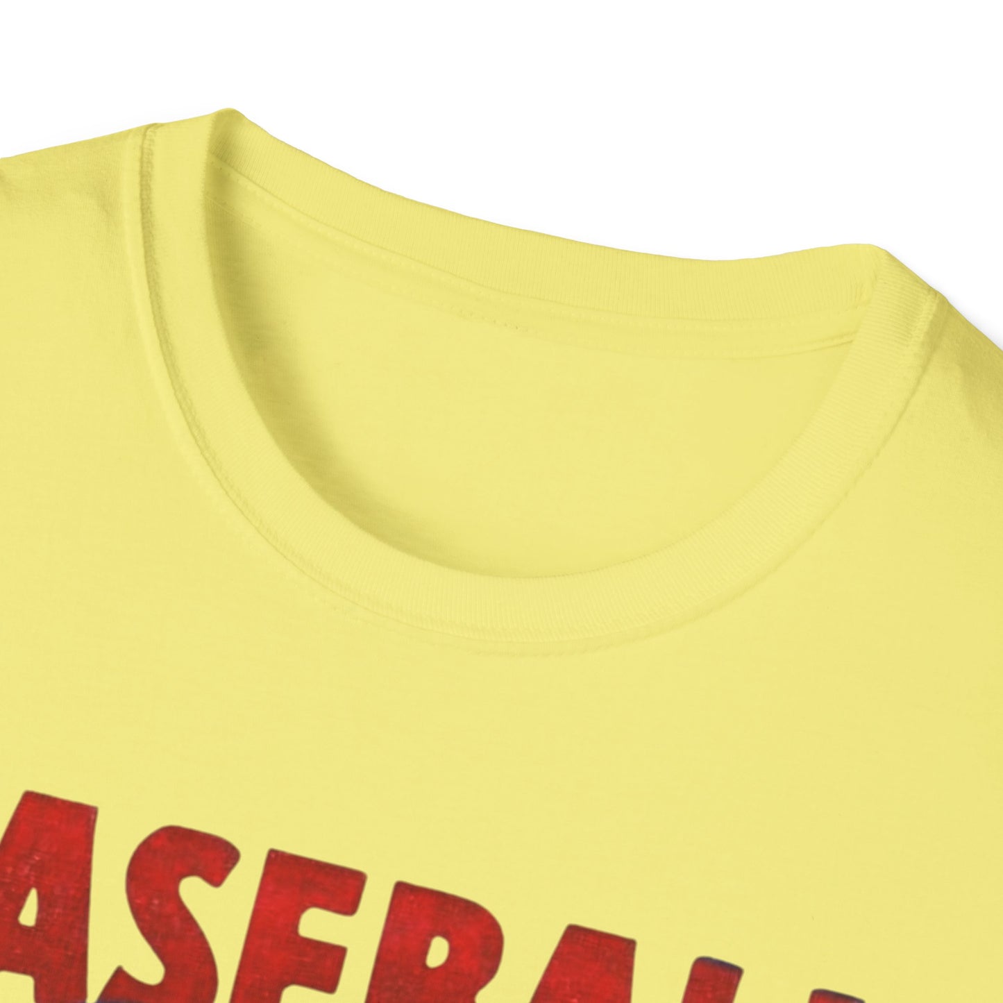 Vintage 1950 Baseball Card Wrapper Unisex T-Shirt in yellow with retro-style graphics. Ideal for sports enthusiasts, this piece of nostalgic sportswear reflects the charm of 1950s memorabilia.