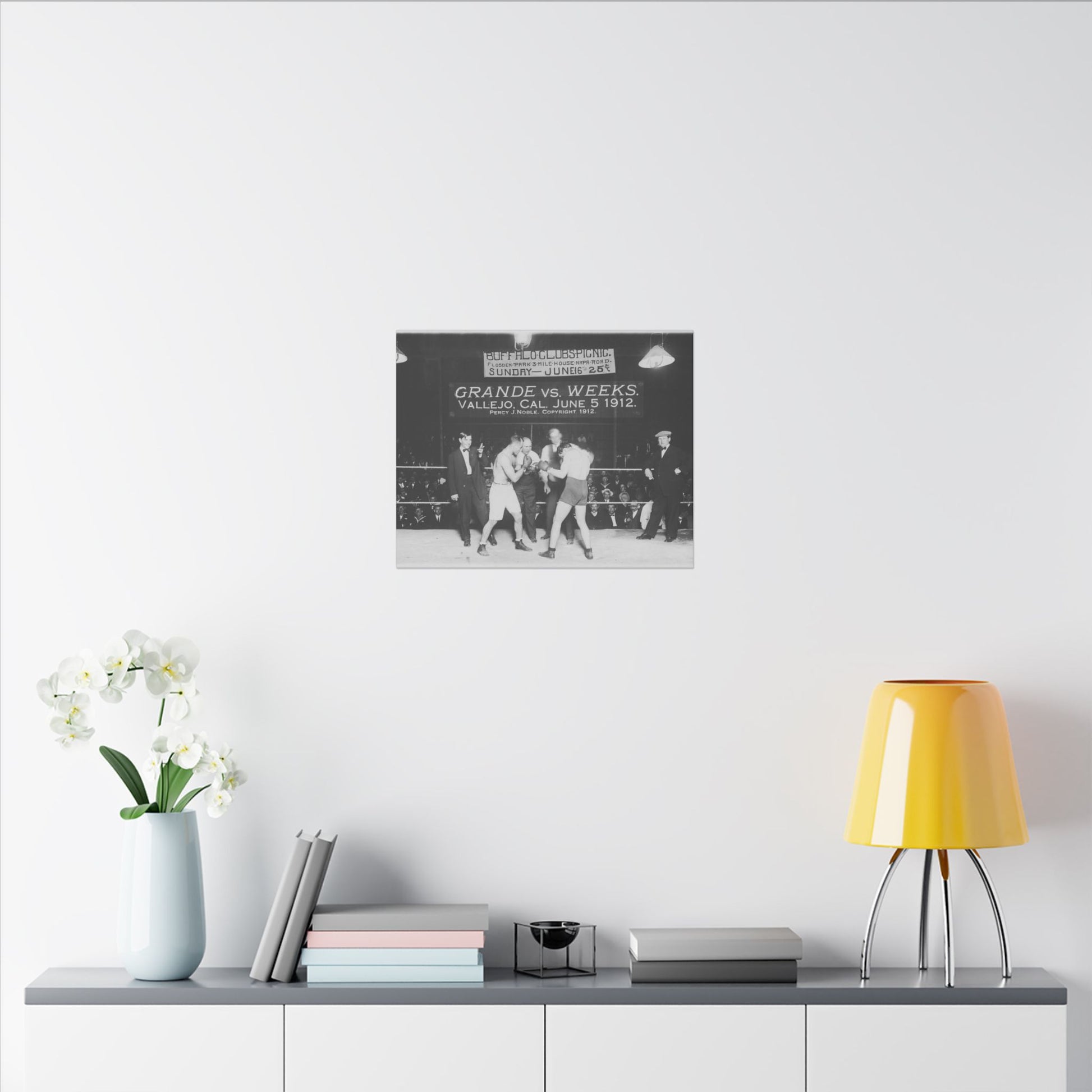 Vintage Grande Vs Weeks 1912 Boxing Match Canvas Print - Old School Male 