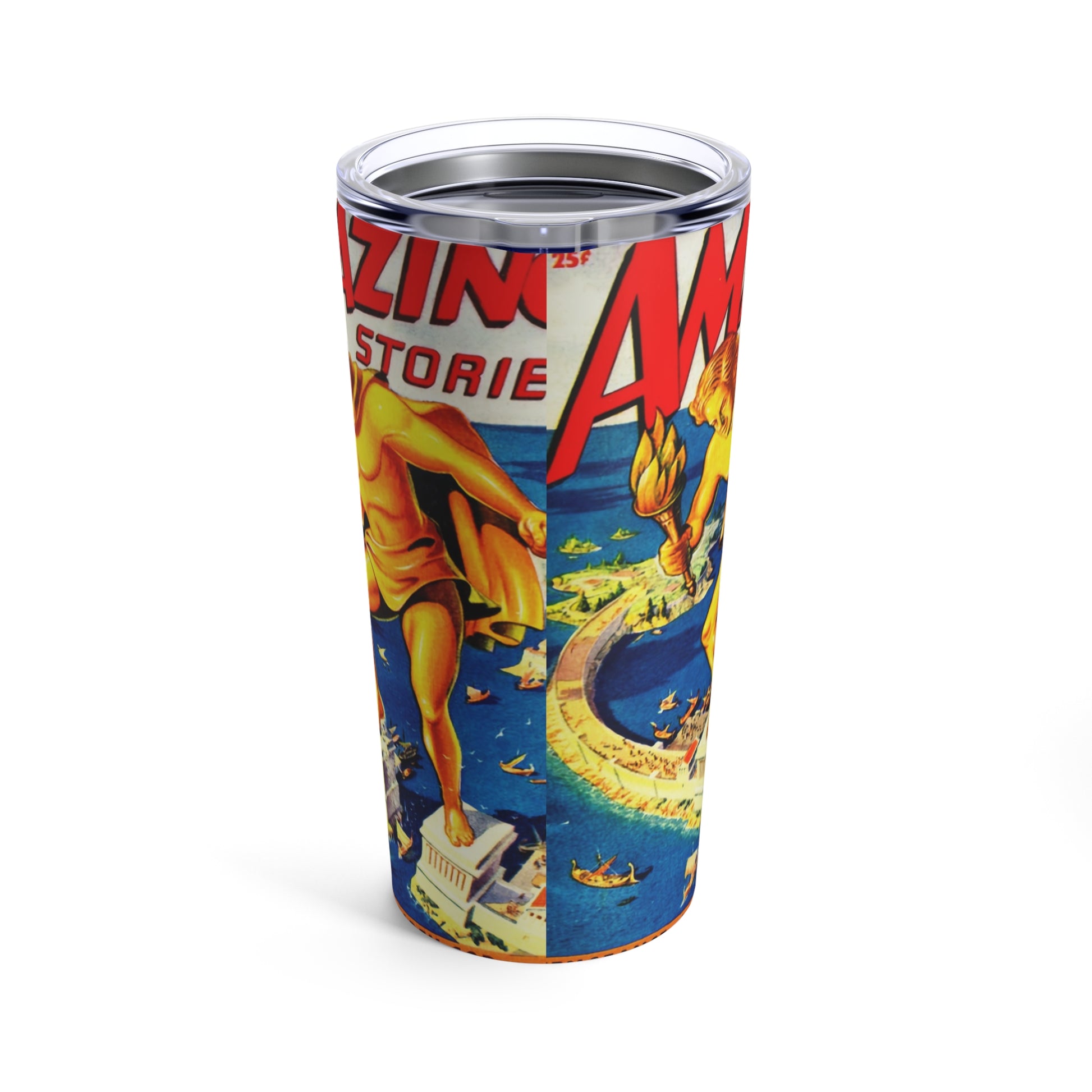 Vintage Sci-Fi Inspired 20oz Tumbler with Retro Artwork from Amazing Stories Magazine - Old School Male 