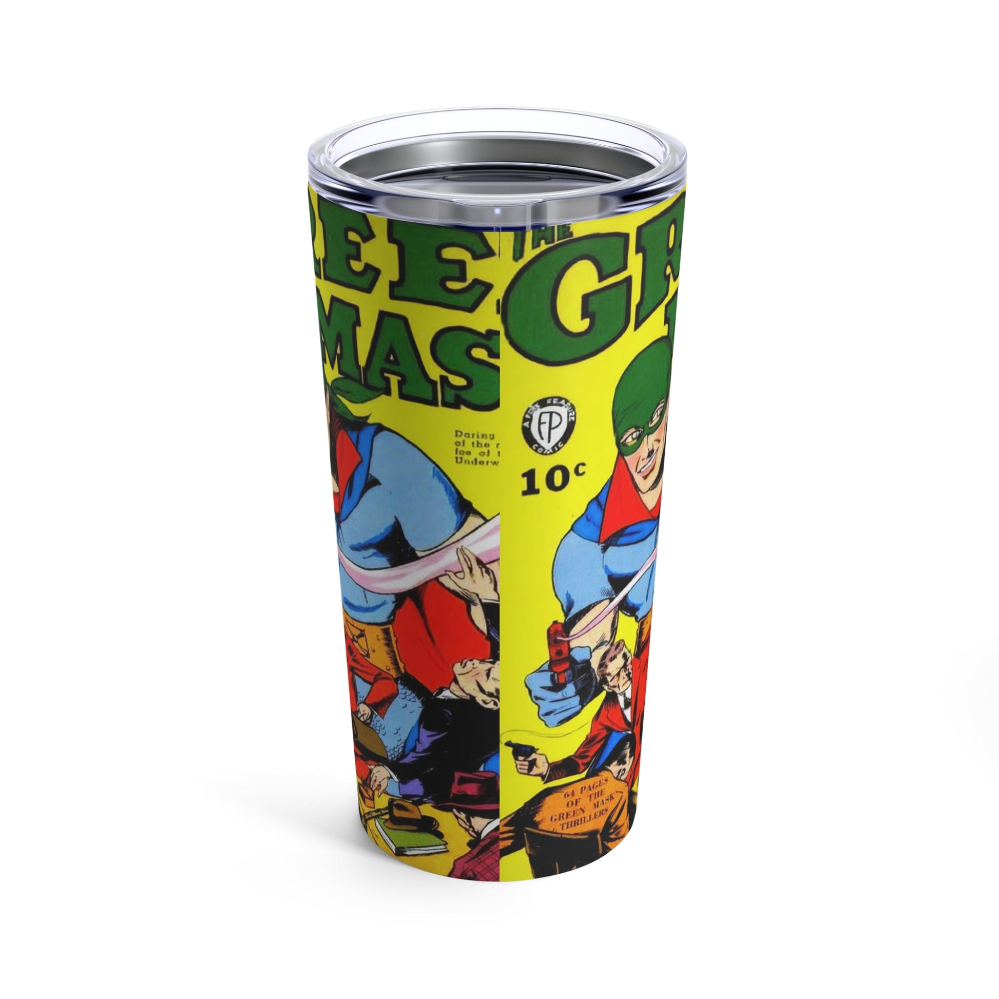 Nostalgic Comic Green Mask Tumbler 20oz - Old School Male 