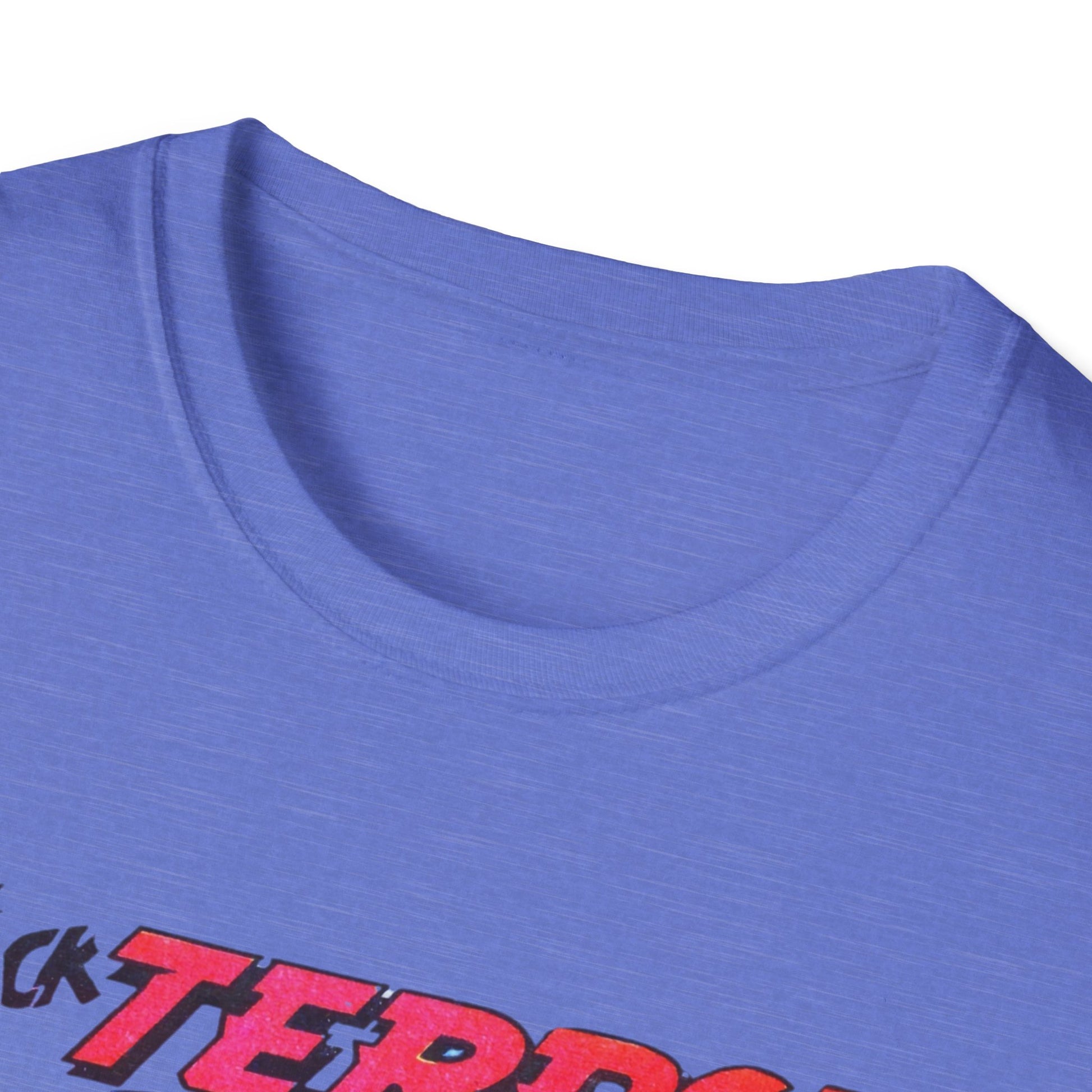 Close-up view of the neckline on the Retro Black Terror Comic Book T-Shirt in maroon, showcasing the soft and comfortable fabric.