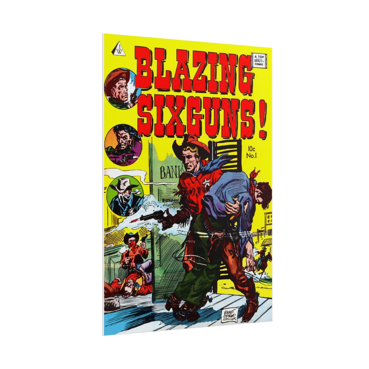 Retro Blazing Sixguns Comic Book Cover Poster