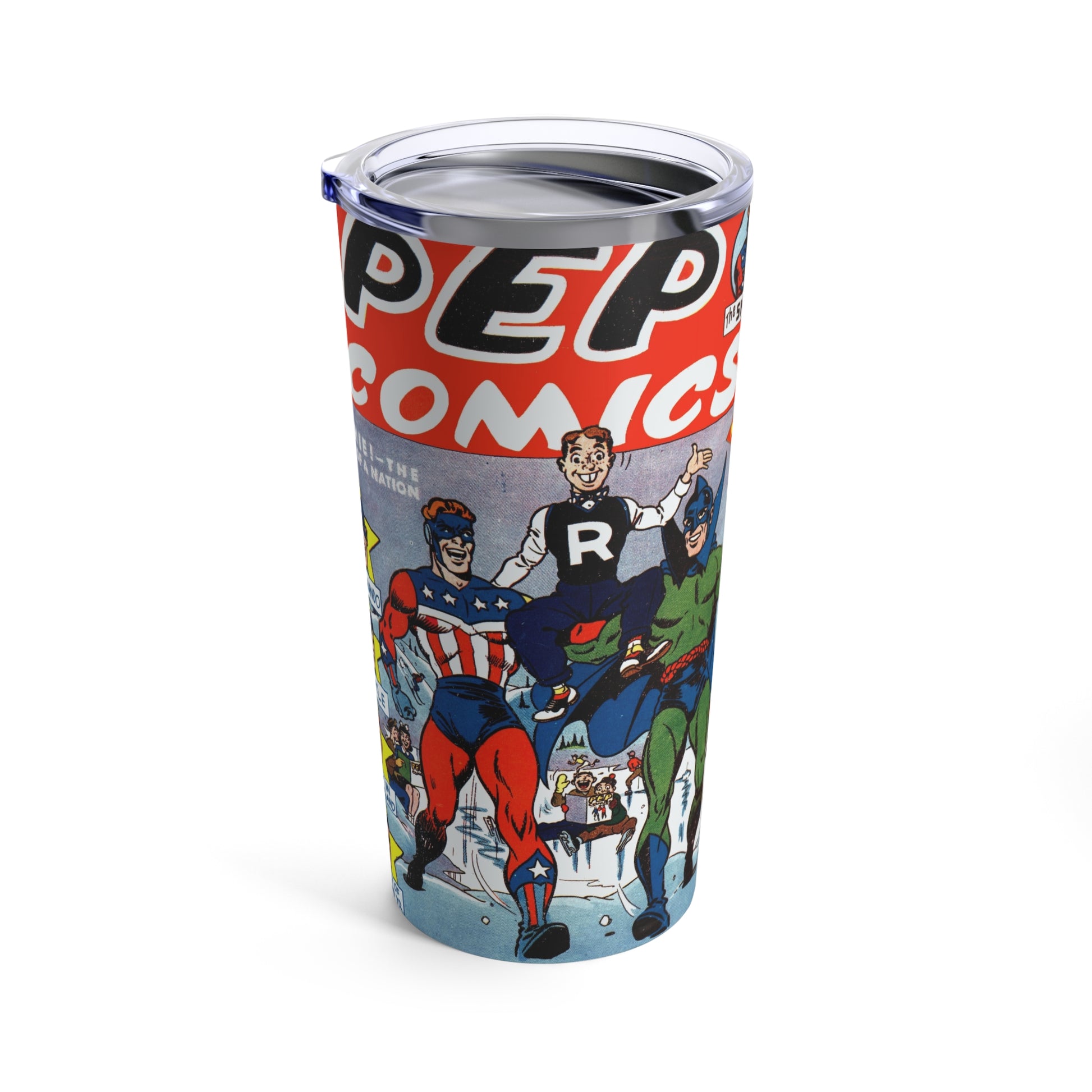 Vintage Comic Book Tumbler 20oz - Nostalgic Pep Comic Cover Design - Old School Male 