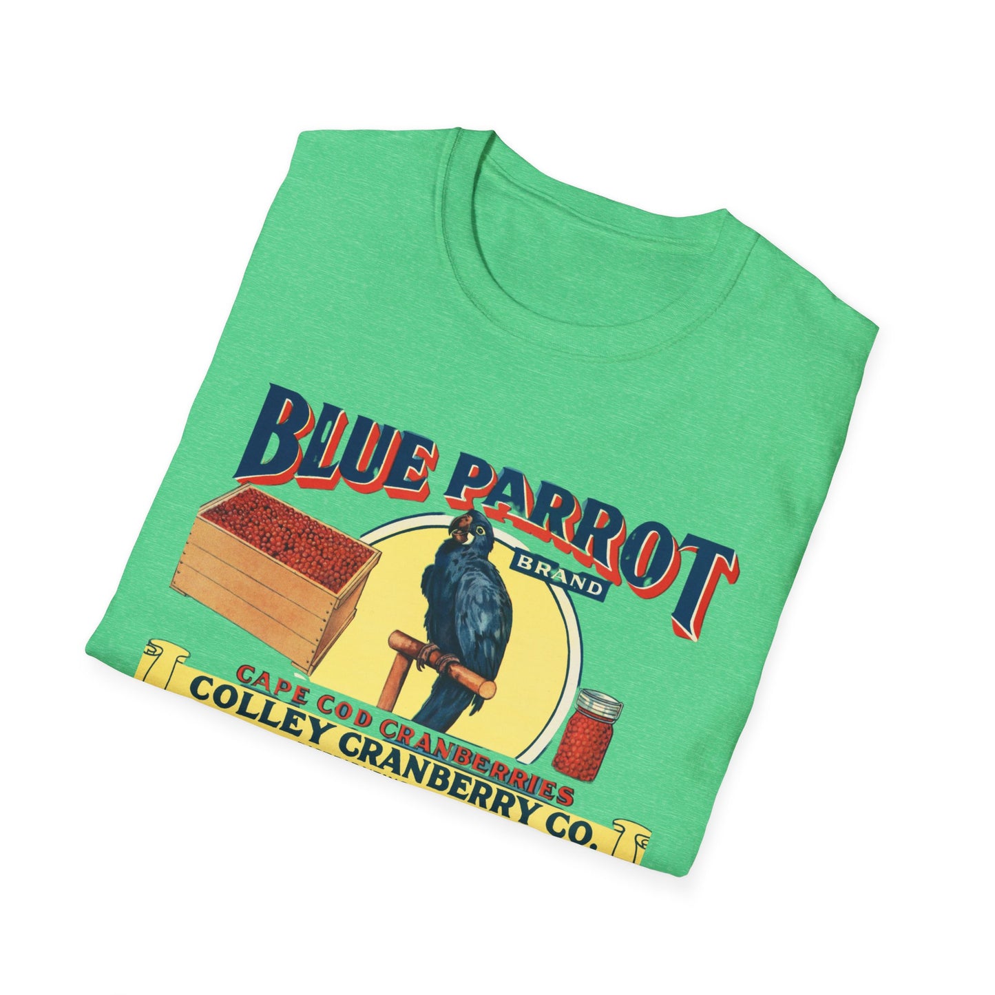 Retro Blue Parrot Cranberry Co Unisex T-Shirt - Soft 100% Cotton, Classic Fit, Fun Vibrant Design