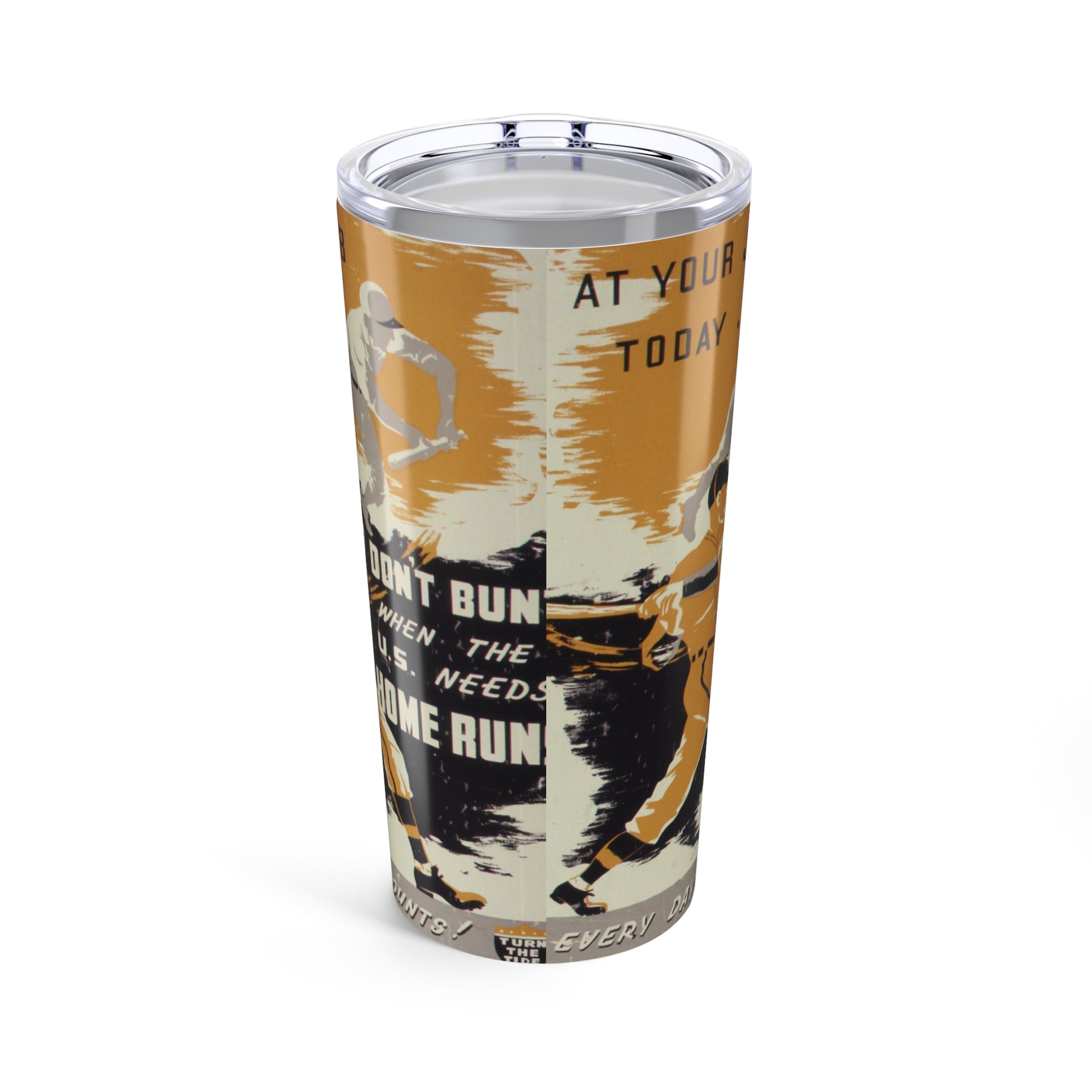 World War II Themed 20oz Insulated Tumbler with Baseball Design - Old School Male 