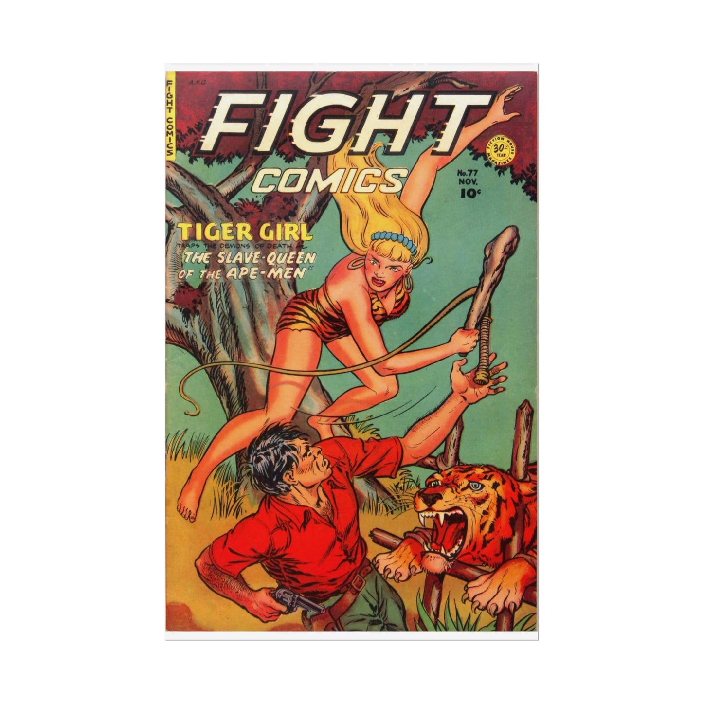 Vintage Fight Comics Rolled Poster - Old School Male 