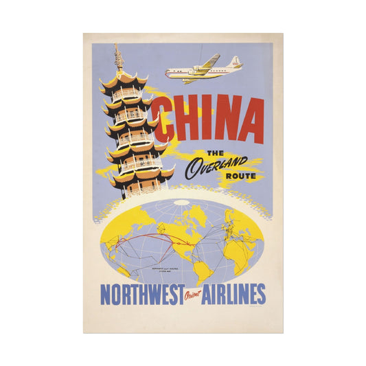 Retro Northwest Airlines Flight to China Poster Print - Old School Male 