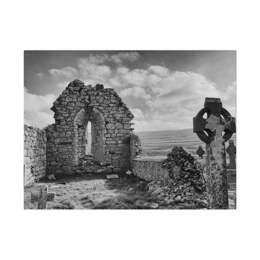 Old Church at Craggagh Cemetery in Fanore, Ireland - Matte Stretched Wall Art for Home Decor, Photo on Canvas, County Clare - Old School Male 