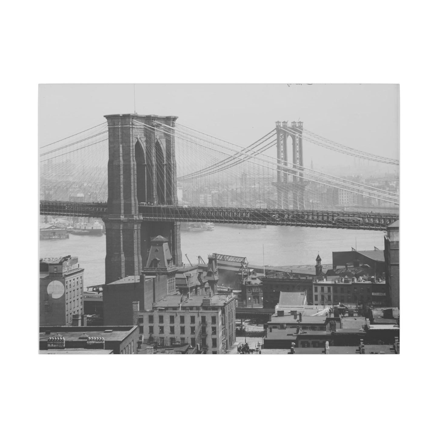 NYC Skyline with the Brooklyn Bridge Canvas Wall Art - Old School Male 