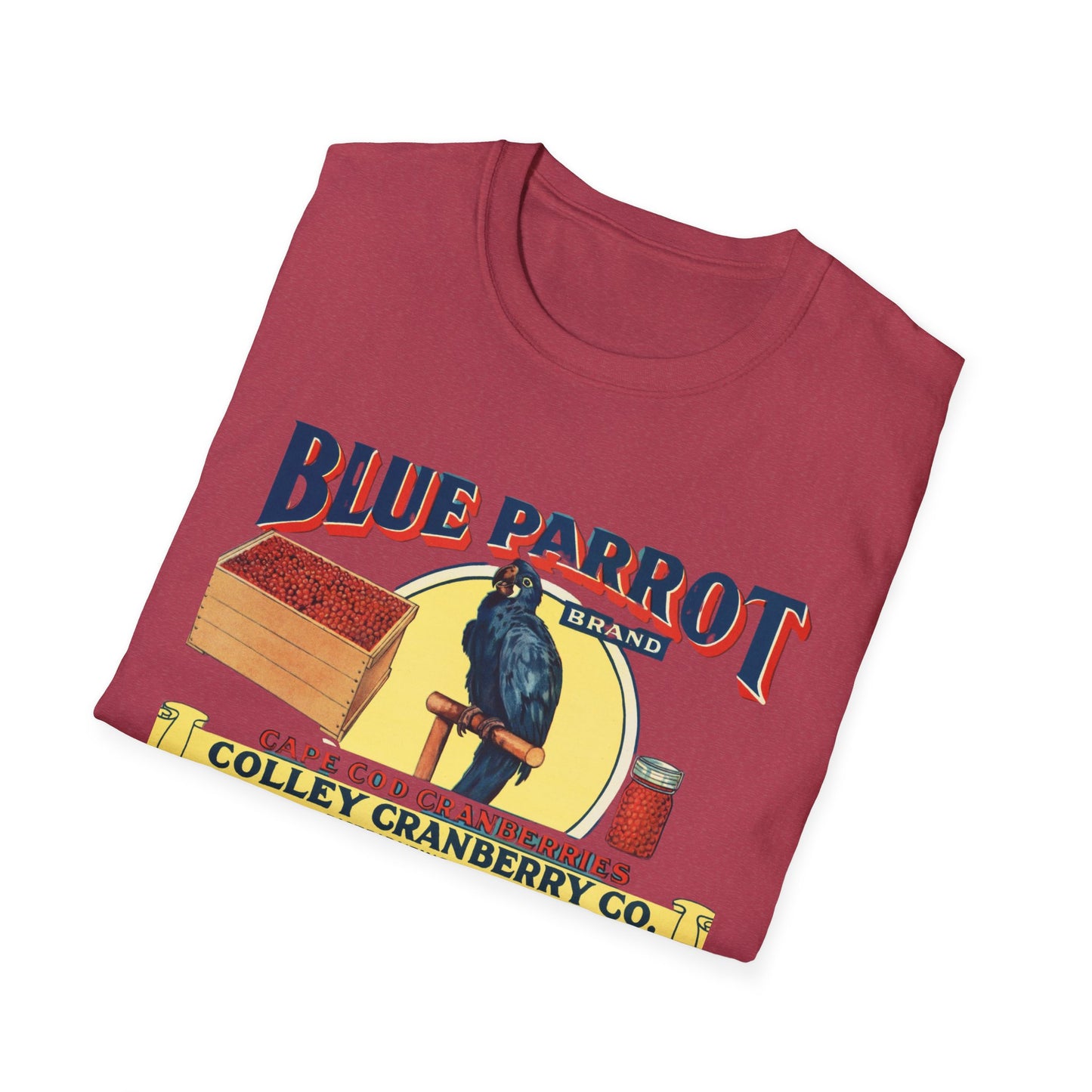 Retro Blue Parrot Cranberry Co Unisex T-Shirt - Soft 100% Cotton, Classic Fit, Fun Vibrant Design