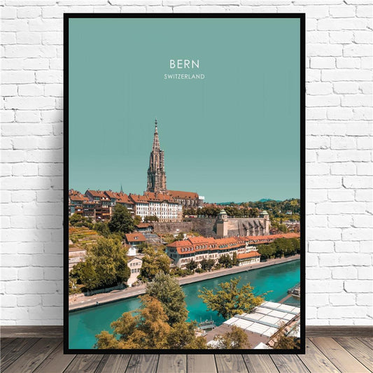 City of Bern Cityscape Art Print Canvas Wall Living Room Decor - Old School Male 